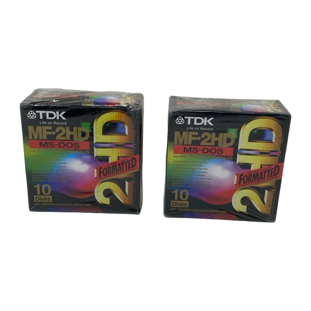 20 TDK MF-2HD MS-DOS Formatted 3.5 Floppy Disks 2 Boxes of 10 NEW SEALED